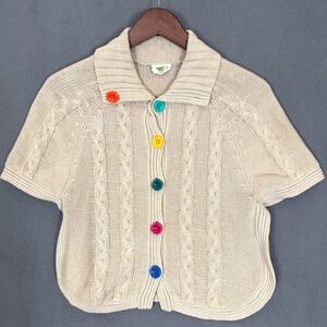 Crazy 8 Cardigan Women S Rainbow Button Cable Knit Short Sleeve Sweater Y2K Cozy